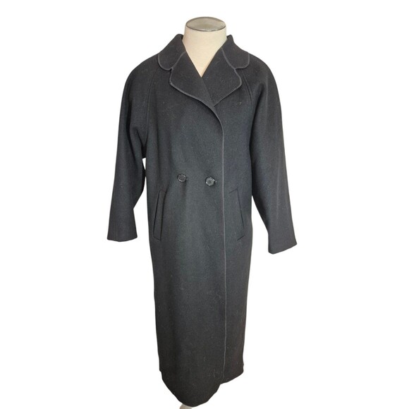 Merle VTG 100% Wool Double Breasted Coatigan Lightweight Overcoat Black sz S - Picture 2 of 7